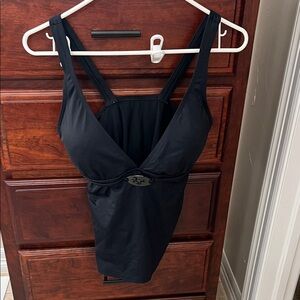 Lands' End Black One-Piece Swimsuit with Subtle Logo